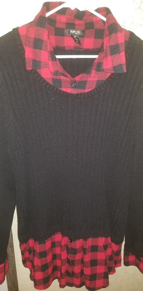 Plaid and black plus size sweater